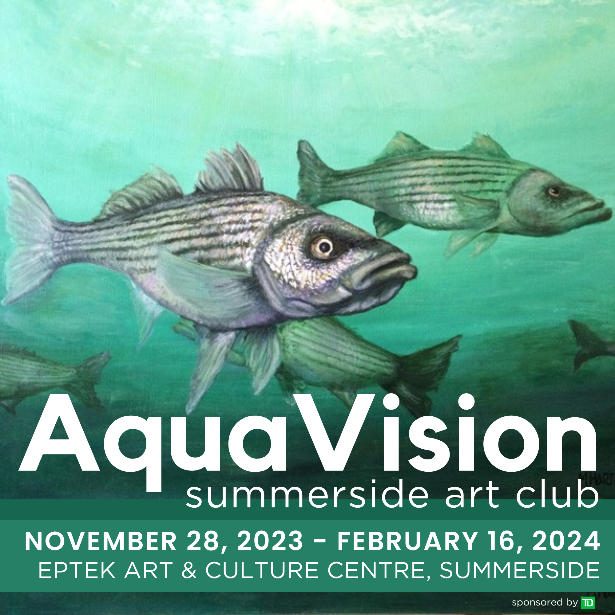 painting of fish and the ocean, with text "AquaVision - Summerside Art Club"
