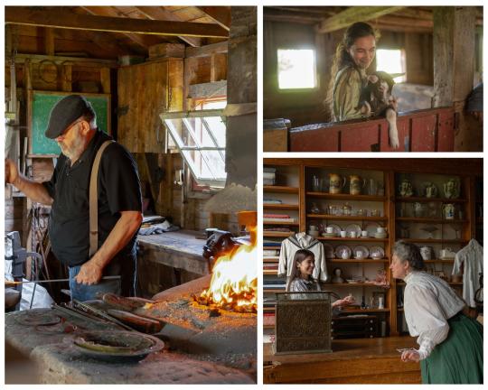 image of blacksmith and women wearing 1800s costumes 