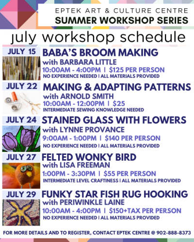 Poster announcing July Workshops at Eptek