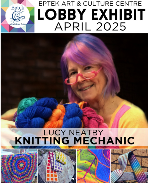 Lucy Neatby holding yarn in different colours