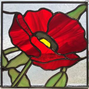 Two Lilies and their buds - stained glass by Lynne Provance