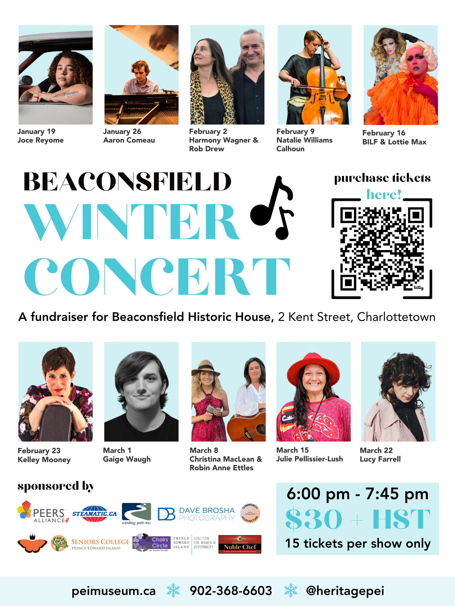 Poster of the Beaconsfield Winter Concert Series, featuring 10 artists and sponsors