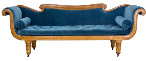Regency era sofa made from Island tiger maple, c.1840.