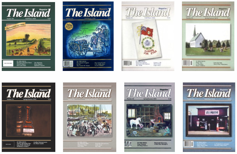 8 thumbnails showing the covers of the Island Magazine